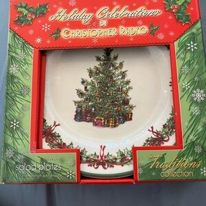 Christopher Radko Traditions Collection Salad Plates - Green and Red design